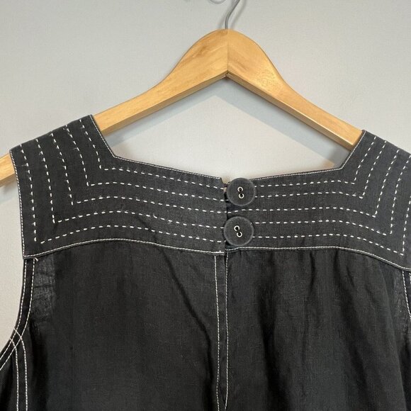 Tyler Boe Black Linen Dress White Stitching Sleeveless A Line with Pockets Sz 14 - Picture 5 of 8